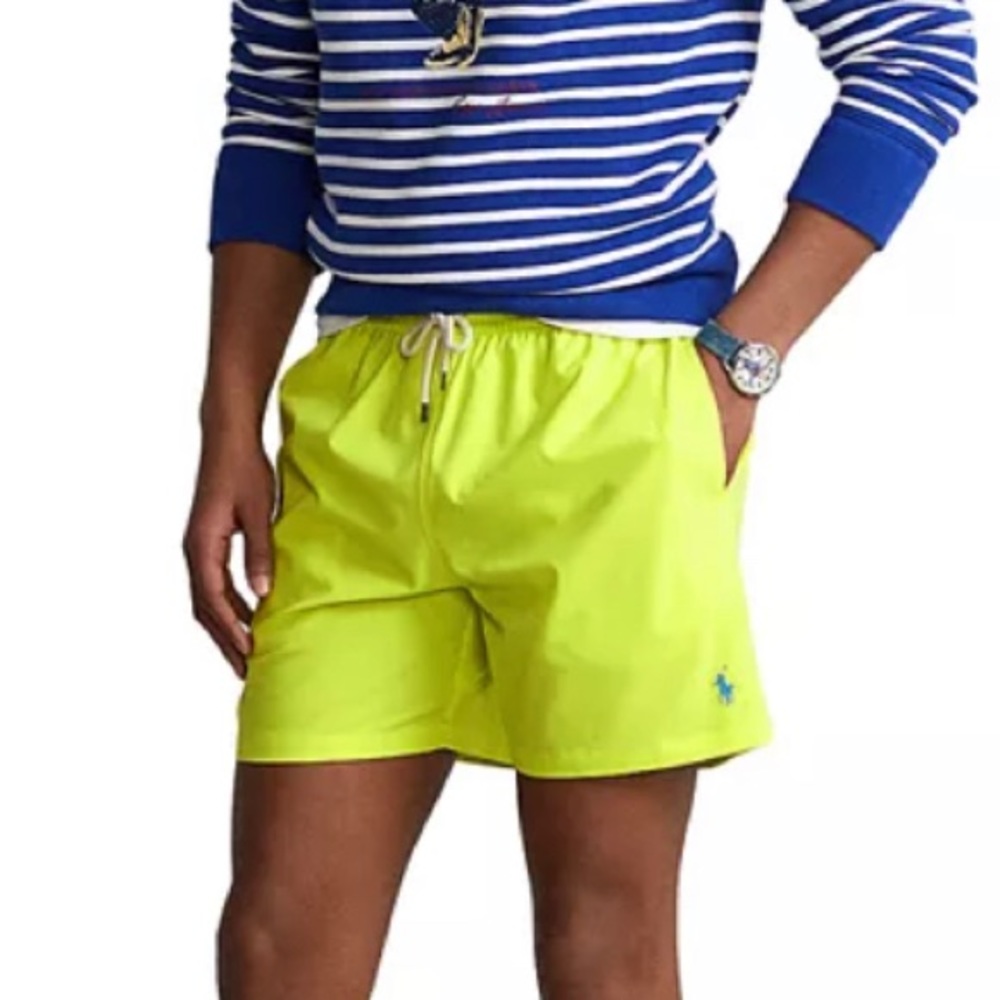 NWT Polo Ralph Lauren Men's 5.75 -in. Traveler Swim Trunks NEON YELLOW